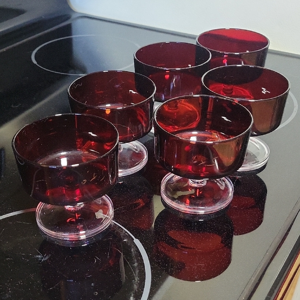 Elegant Ruby Red Glass Pedestal Dessert Dishes